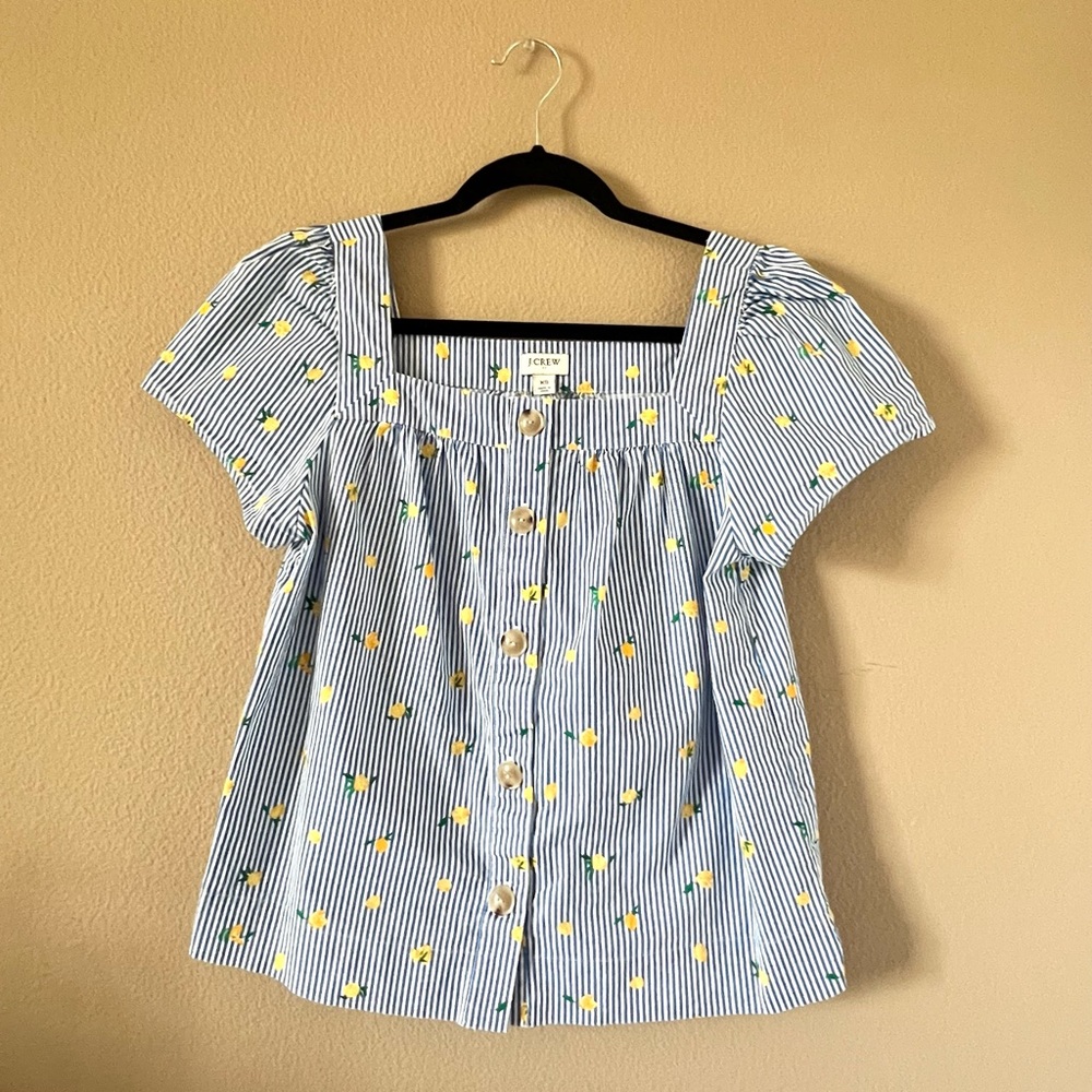 J. Crew Lemon Pinstripe Top